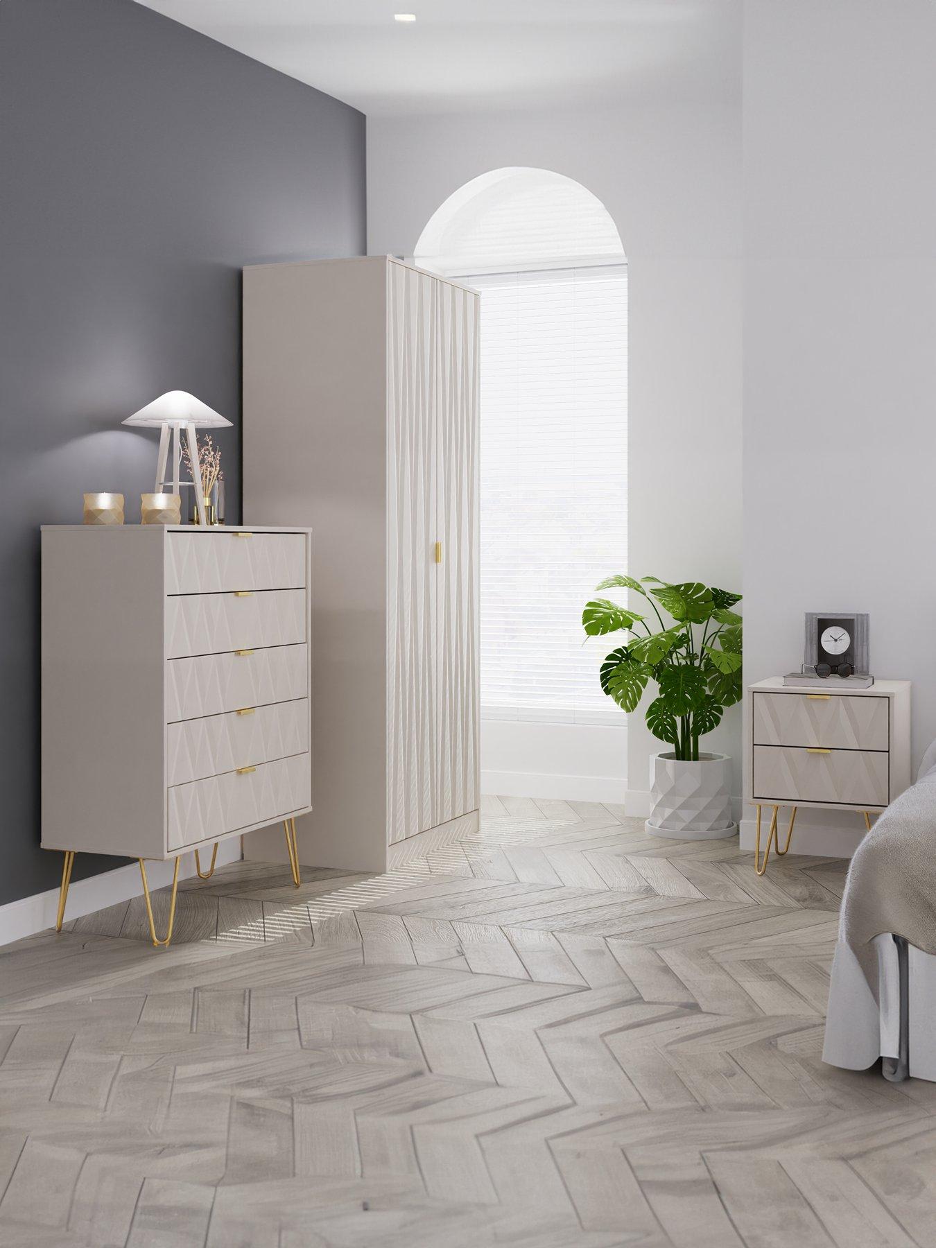 SWIFT Versailles Ready Assembled 4 Piece Package - 2 Door Wardrobe, 5 Drawer Chest and 2 Bedside Chests - FSC® Certified