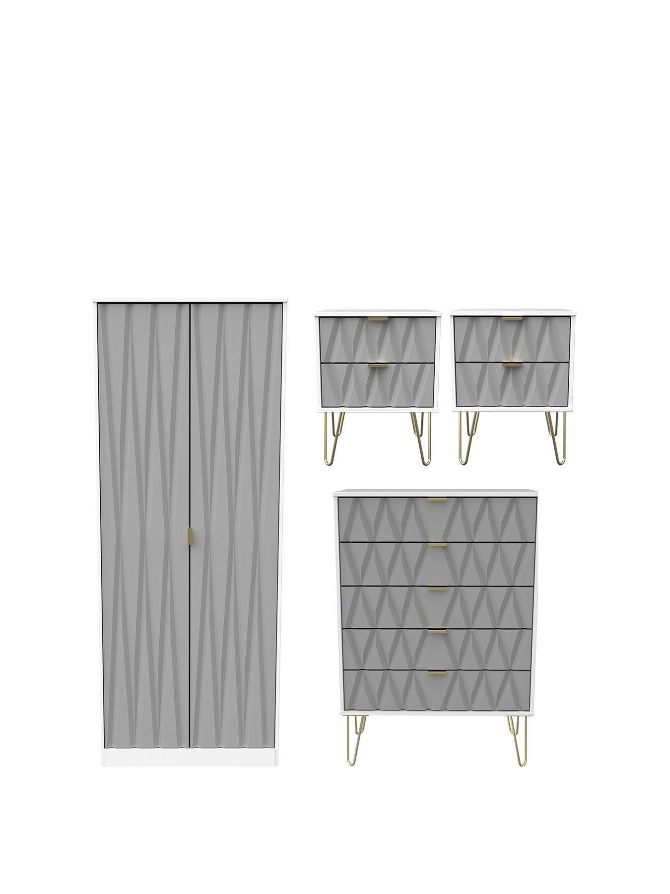 SWIFT Versailles Ready Assembled 4 Piece Package - 2 Door Wardrobe, 5 Drawer Chest and 2 Bedside Chests - FSC® Certified