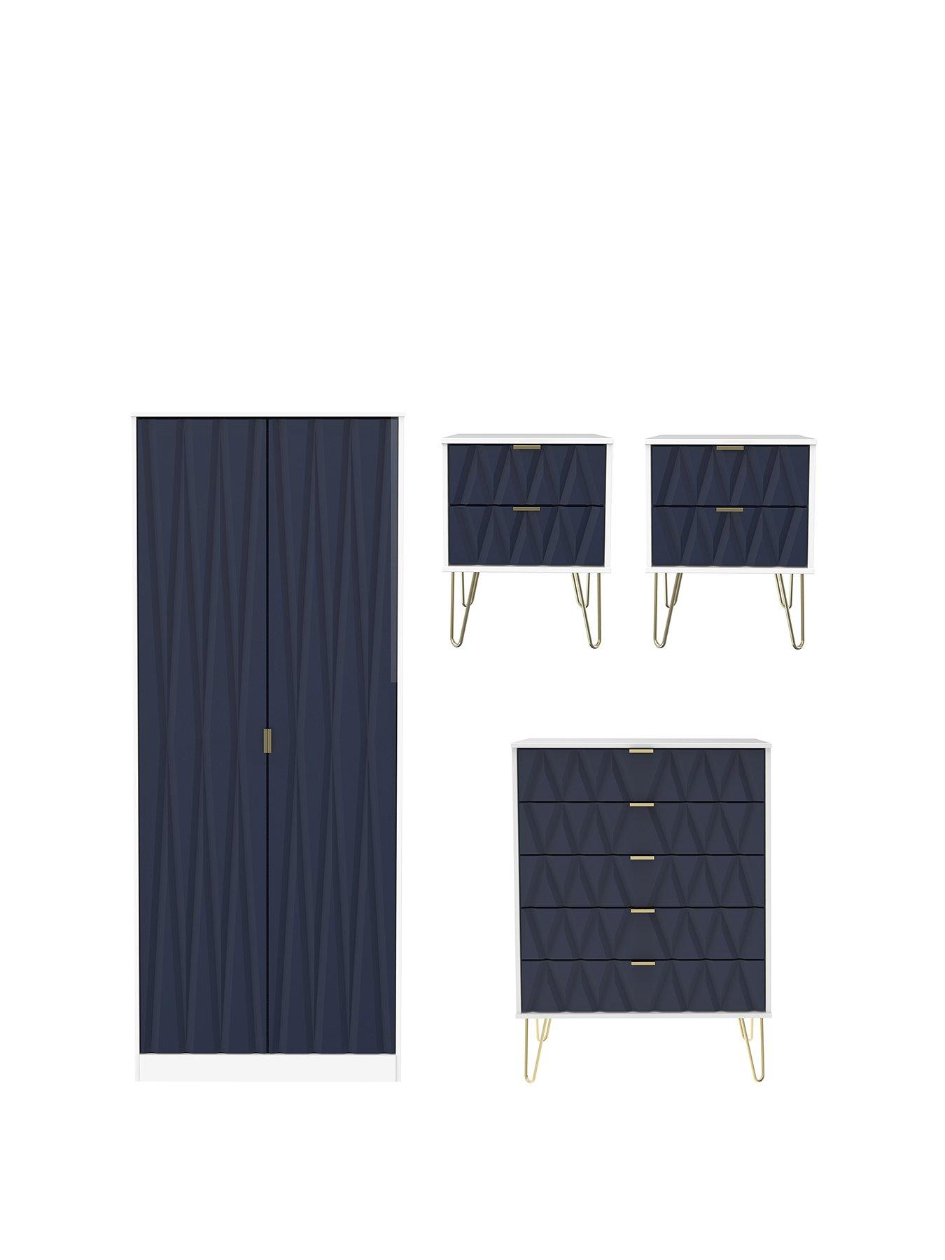 undefined Versailles Ready Assembled 4 Piece Package - 2 Door Wardrobe, 5 Drawer Chest and 2 Bedside Chests - FSC® Certified