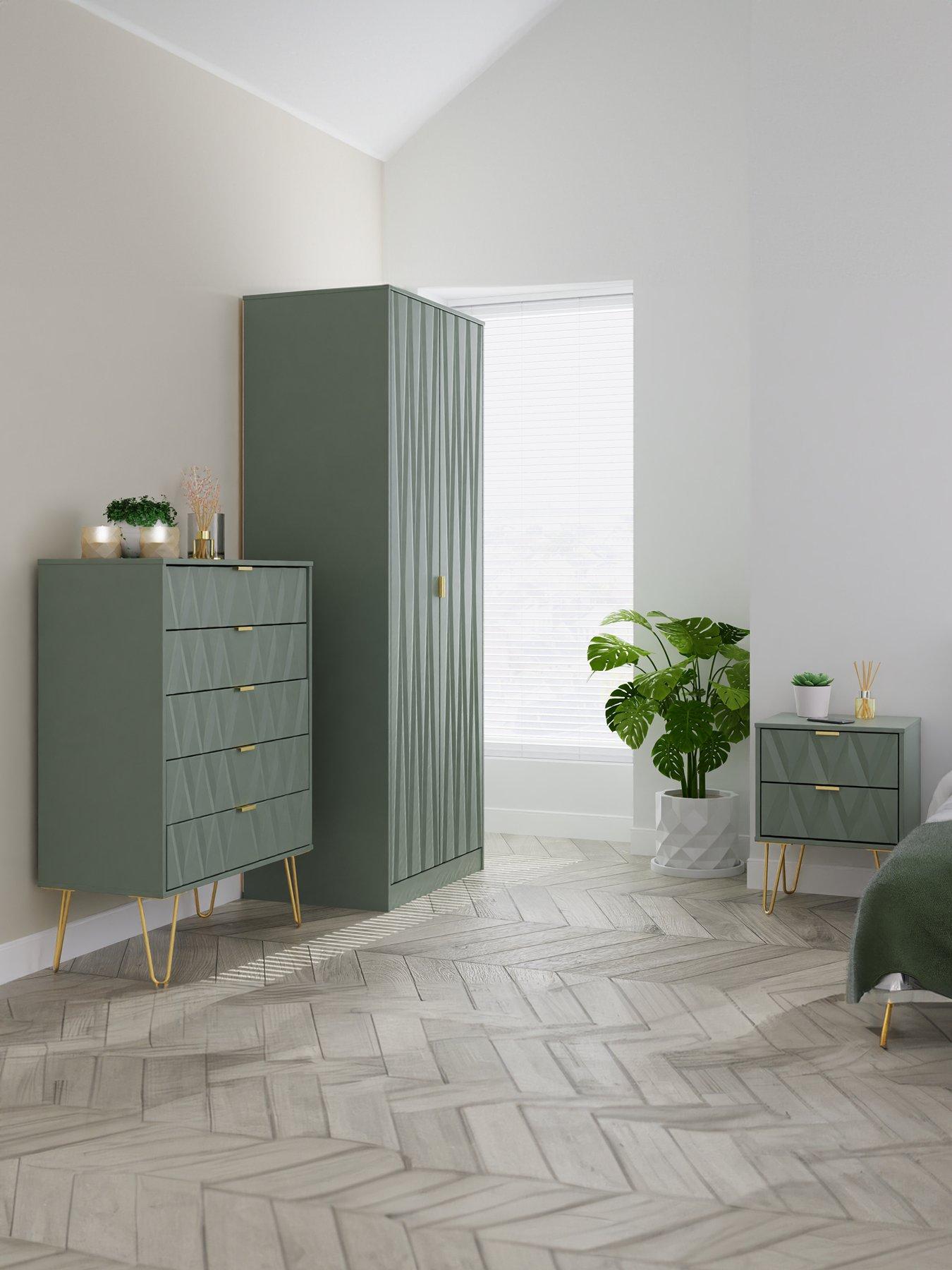 undefined Versailles Ready Assembled 4 Piece Package - 2 Door Wardrobe, 5 Drawer Chest and 2 Bedside Chests - FSC® Certified
