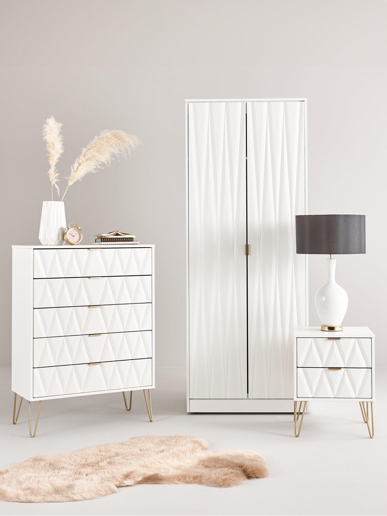 undefined Versailles Part Assembled 4 Piece Package - 4 Door Wardrobe, 5 Drawer Chest and 2 Bedside Chests - FSC® Certified