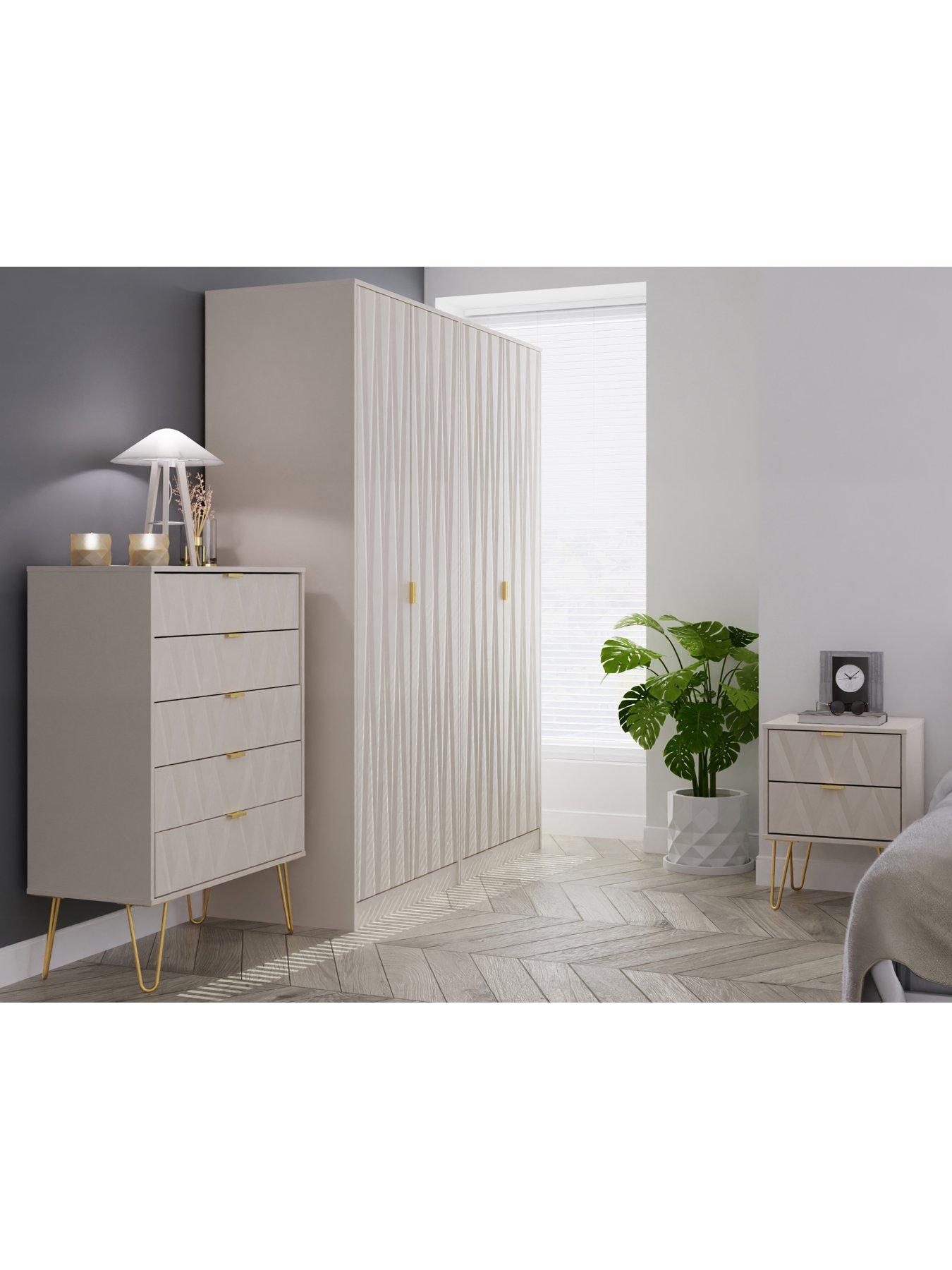 undefined Versailles Part Assembled 4 Piece Package - 4 Door Wardrobe, 5 Drawer Chest and 2 Bedside Chests - FSC® Certified