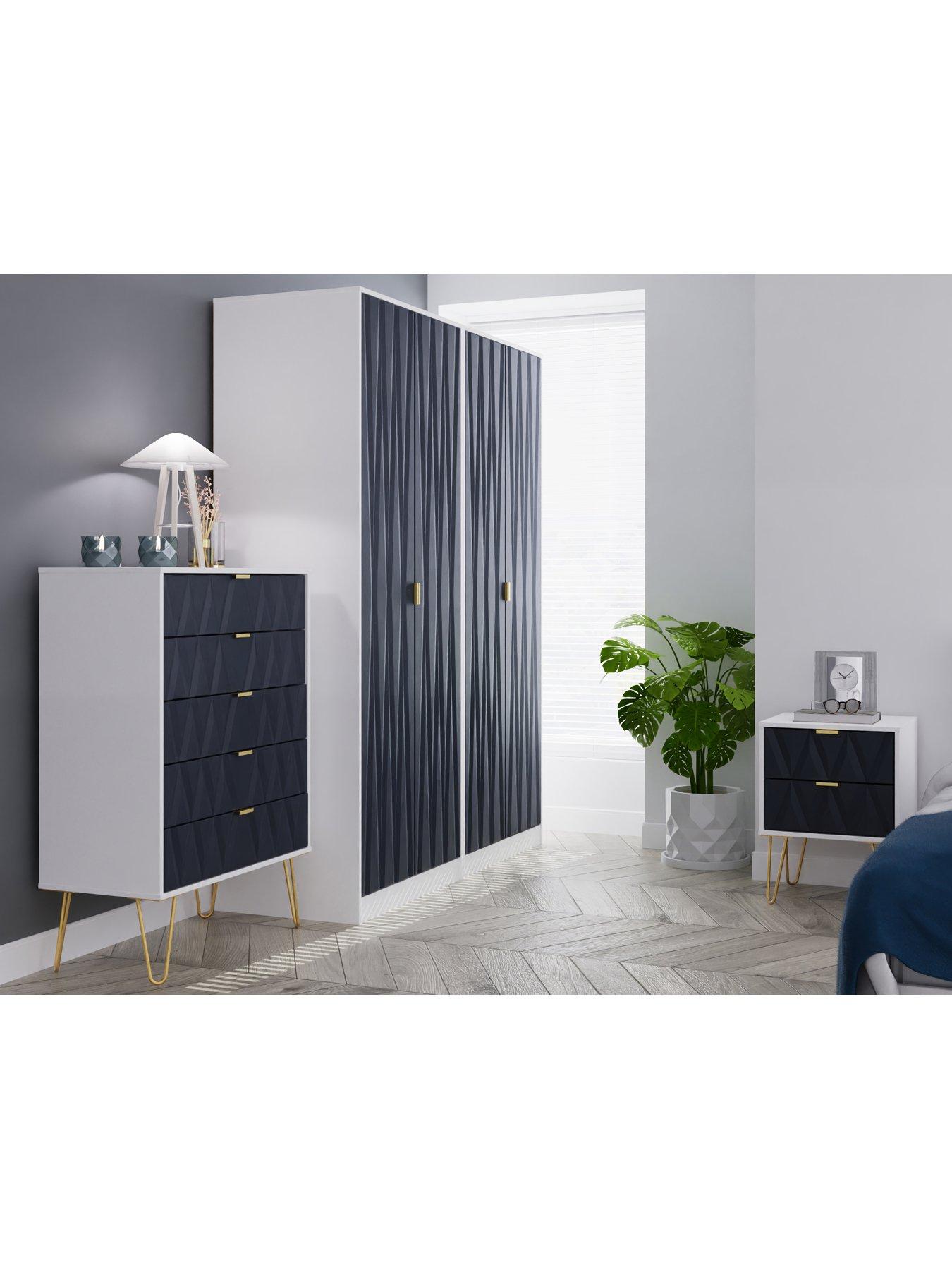 SWIFT Versailles Part Assembled 4 Piece Package - 4 Door Wardrobe, 5 Drawer Chest and 2 Bedside Chests - FSC® Certified