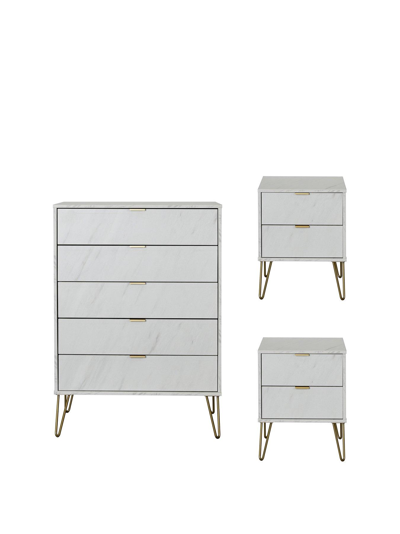Product photograph of Swift Marbella Ready Assembled 3 Piece Package - 5 Drawer Chest And 2 Bedside Chests from very.co.uk