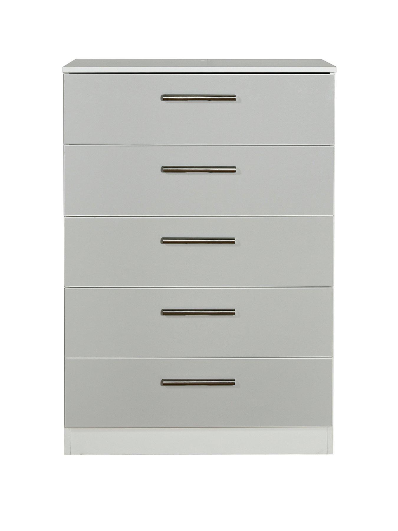 Grey gloss chest of deals drawers ready assembled