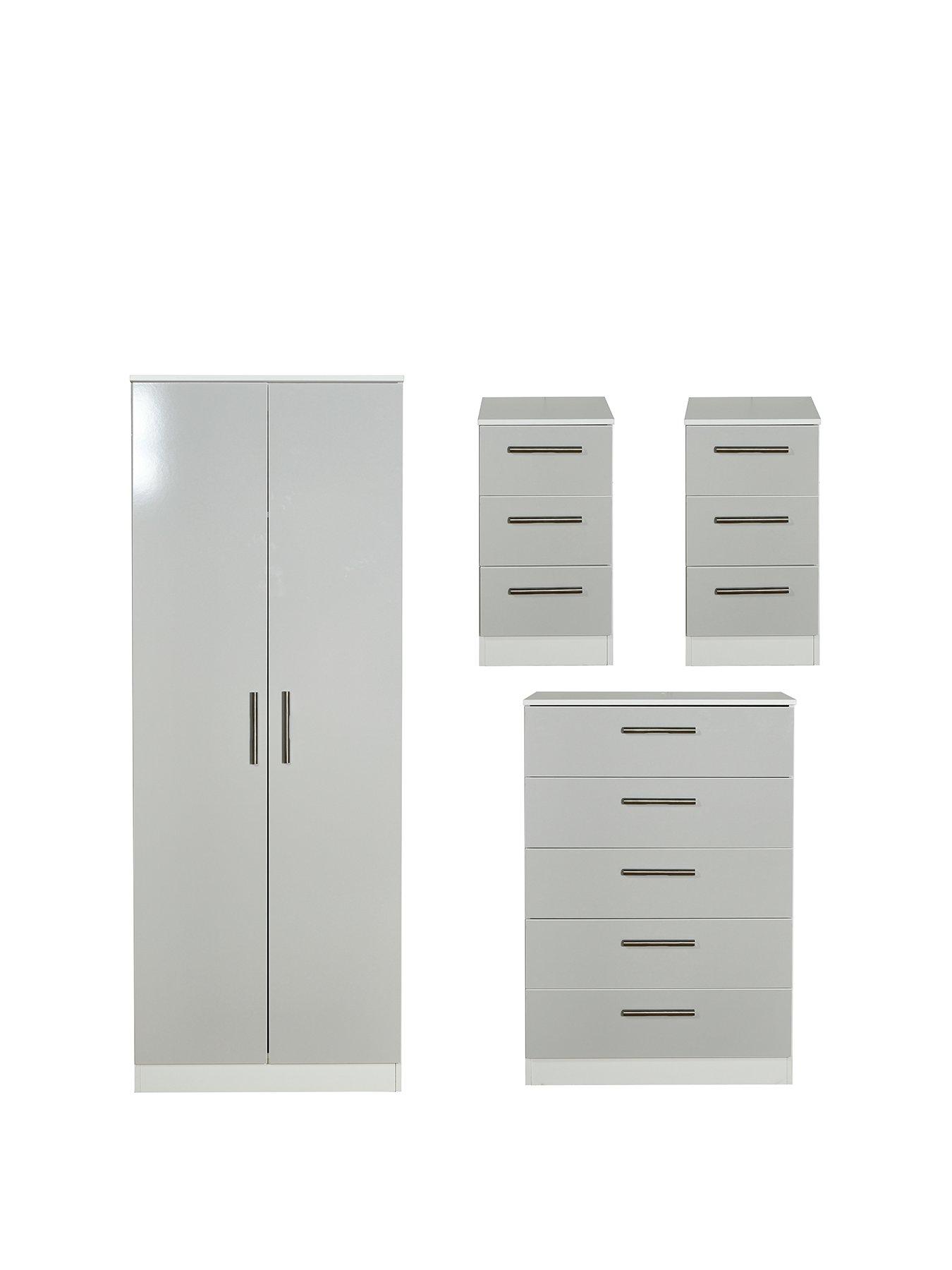 Product photograph of Swift Montreal Gloss Ready Assembled 4 Piece Package - 2 Door Mirrored Wardrobe 5 Drawer Chest And 2 Bedside Chests from very.co.uk