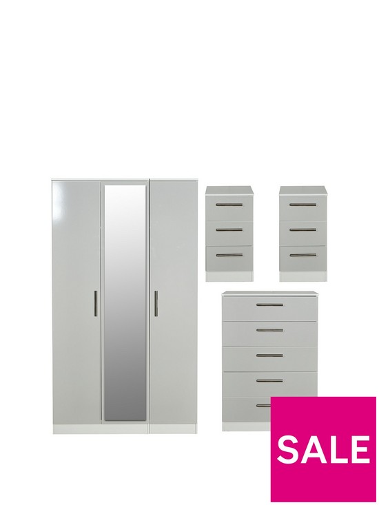 front image of swift-montreal-gloss-ready-assembled-4-piece-package-3-door-mirrored-wardrobe-5-drawer-chest-and-2-bedside-chests