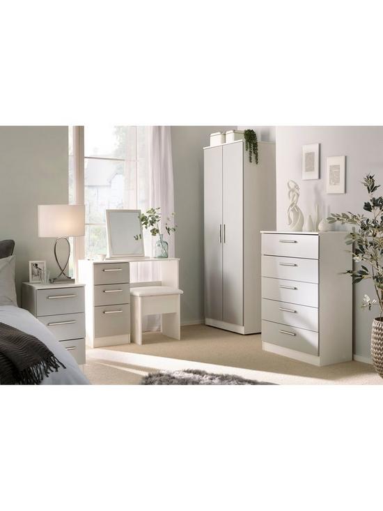 stillFront image of swift-montreal-gloss-ready-assembled-4-piece-package-3-door-mirrored-wardrobe-5-drawer-chest-and-2-bedside-chestsnbsp--fscreg-certified