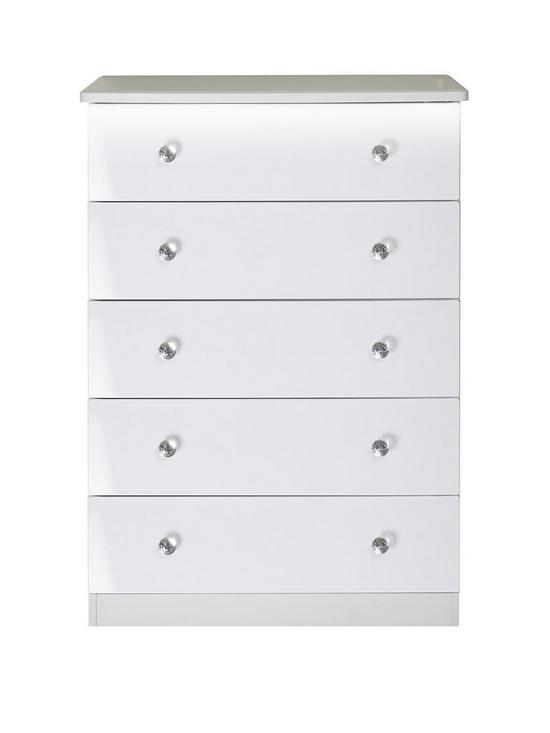 front image of swift-lumiere-5-drawer-chest-with-lights-white-gloss