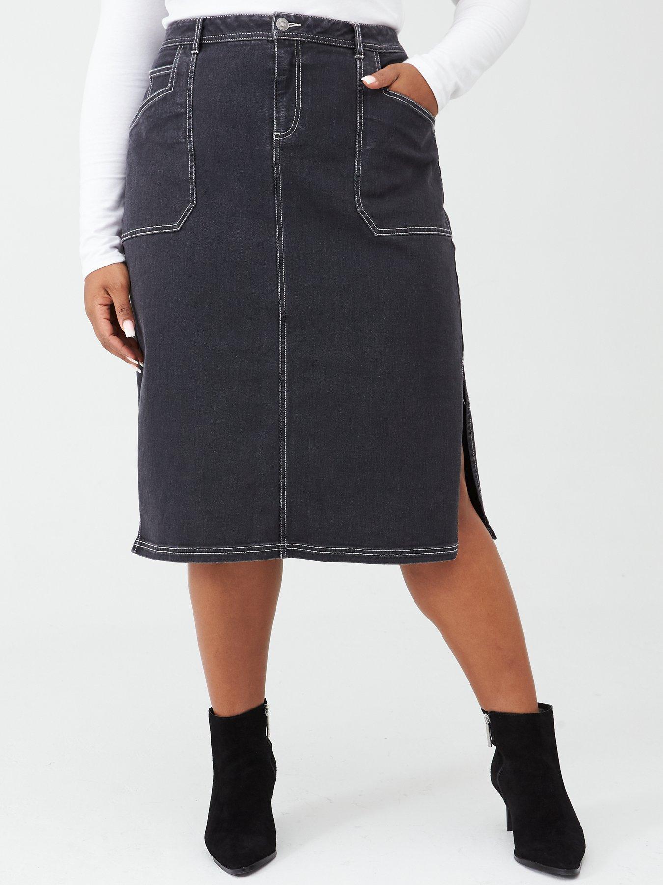 black denim midi skirt uk