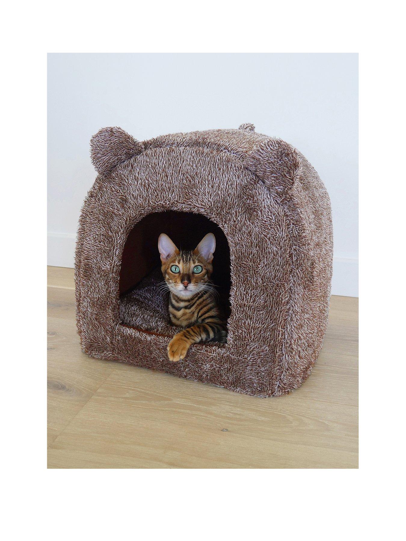 Rosewood Brown Teddy Bear Cat Bed