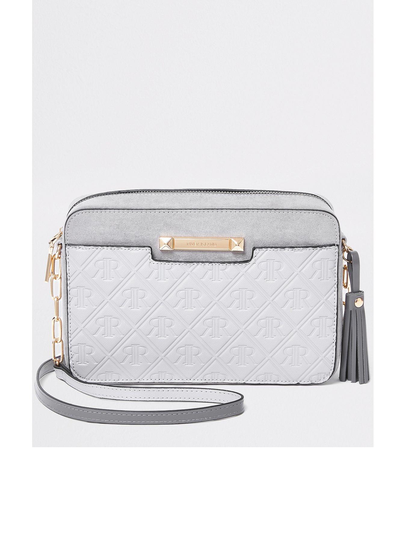 River Island Grey RI checkerboard boxy cross body bag