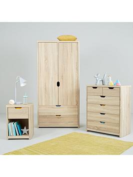 Product photograph of Very Home Aspen 3 Piece Package - 2 Door 2 Drawer Wardrobe 4 2 Chest And Bedside Chest - Oak Effect from very.co.uk