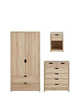 Product photograph of Very Home Aspen 3 Piece Package - 2 Door 2 Drawer Wardrobe 4 2 Chest And Bedside Chest - Oak Effect from very.co.uk