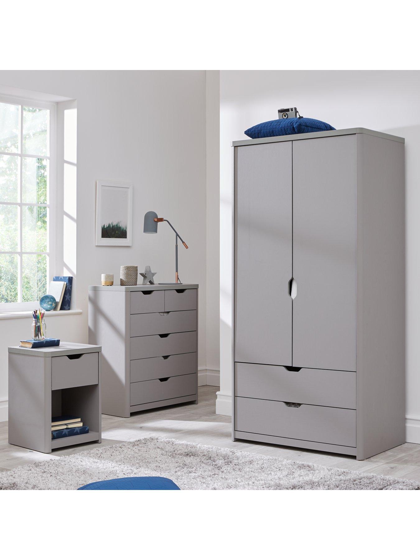 Image 1 of 6 of Very Home Aspen 3 Piece Package - 2 Door, 2 Drawer Wardrobe, 4 + 2 Chest and Bedside Table - Grey Oak Effect