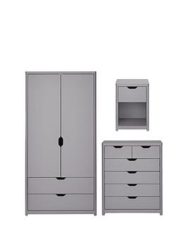 Product photograph of Very Home Aspen 3 Piece Package - 2 Door 2 Drawer Wardrobe 4 2 Chest And Bedside Table - Grey Oak Effect from very.co.uk