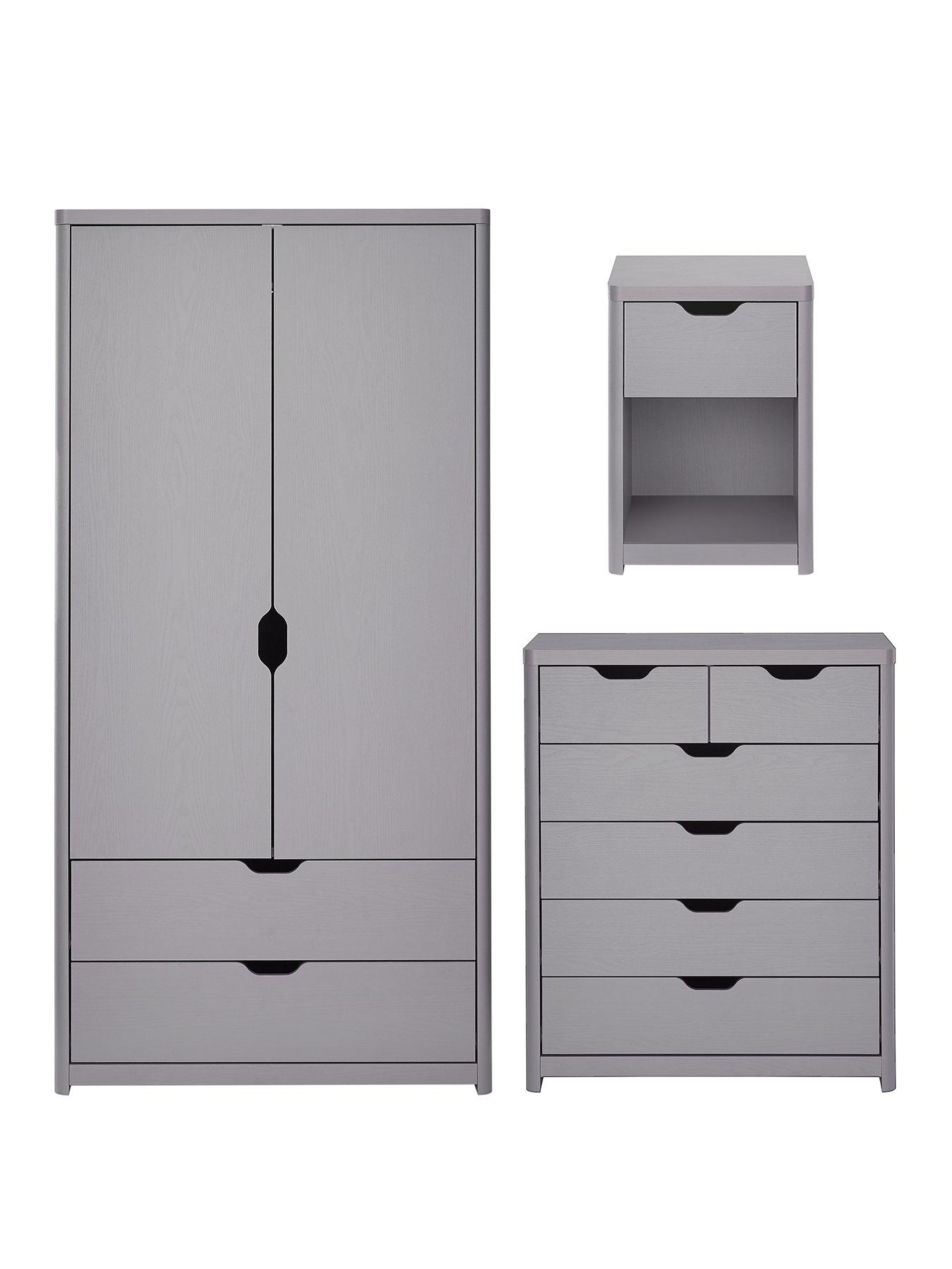 Image 2 of 6 of Very Home Aspen 3 Piece Package - 2 Door, 2 Drawer Wardrobe, 4 + 2 Chest and Bedside Table - Grey Oak Effect