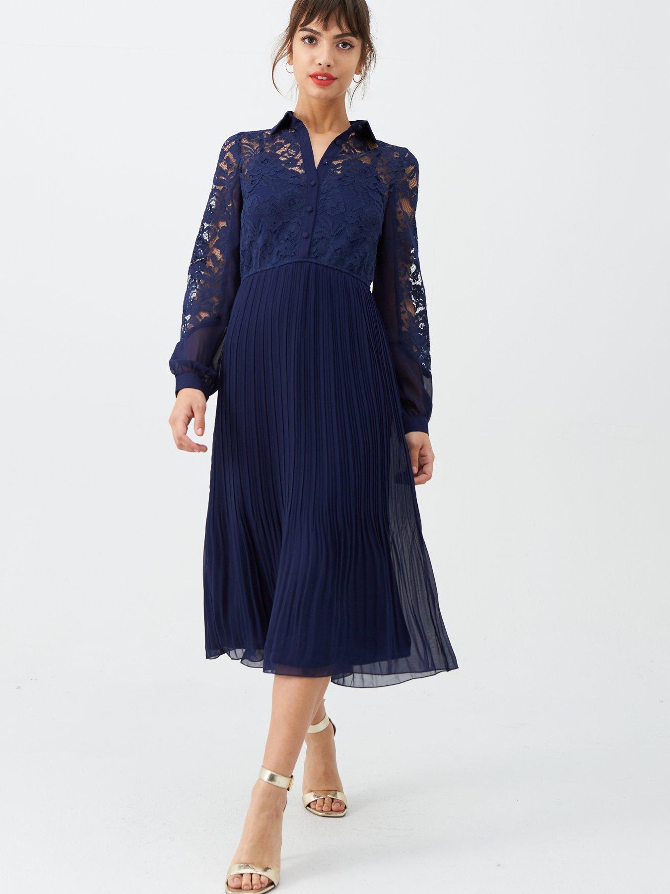 little mistress premium lace pleated midi dress