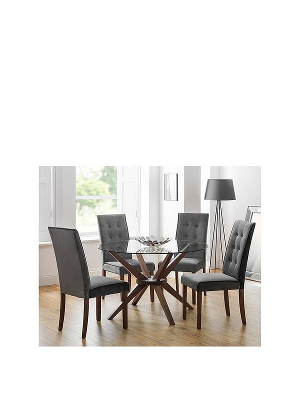 Julian Bowen Chelsea 120 Cm Round Glass, Round Glass Table With 4 Grey Chairs