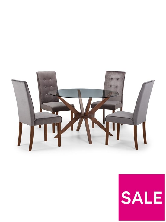 stillFront image of julian-bowen-chelsea-120-cm-round-glass-dining-table-4-madrid-chairs