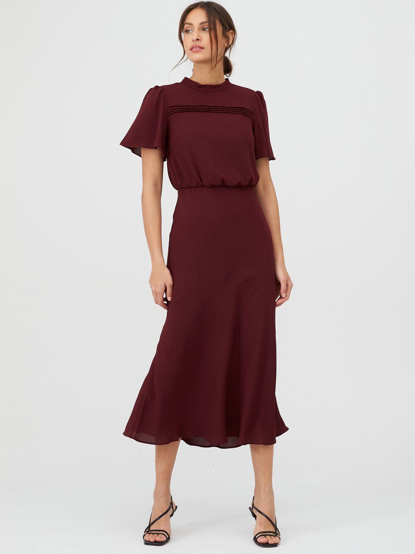burgundy midi dress uk