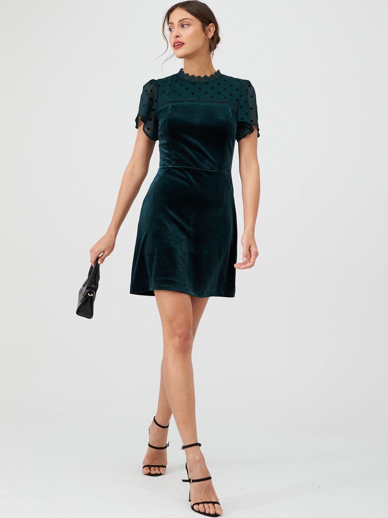 green velvet high neck dress