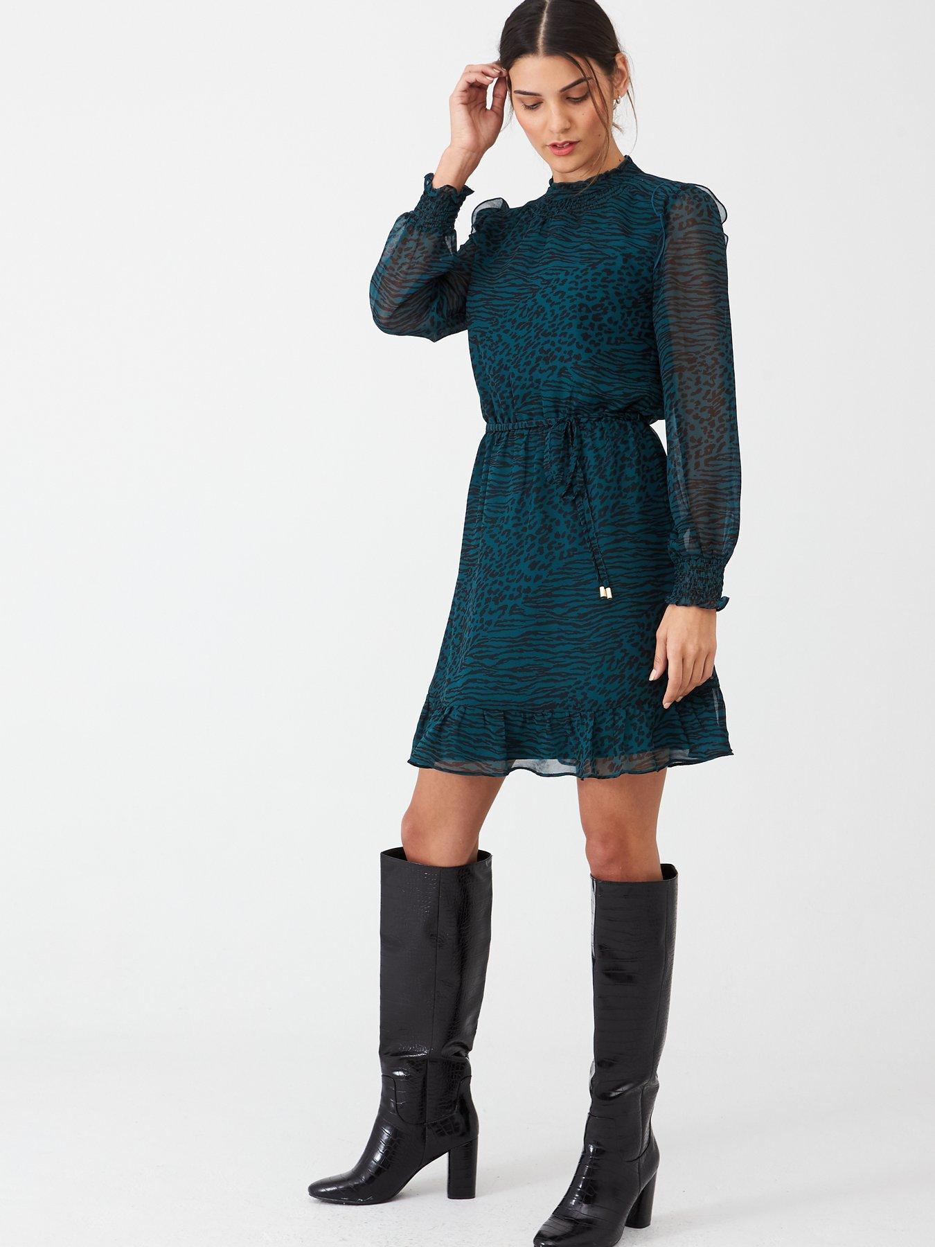 oasis green animal print dress