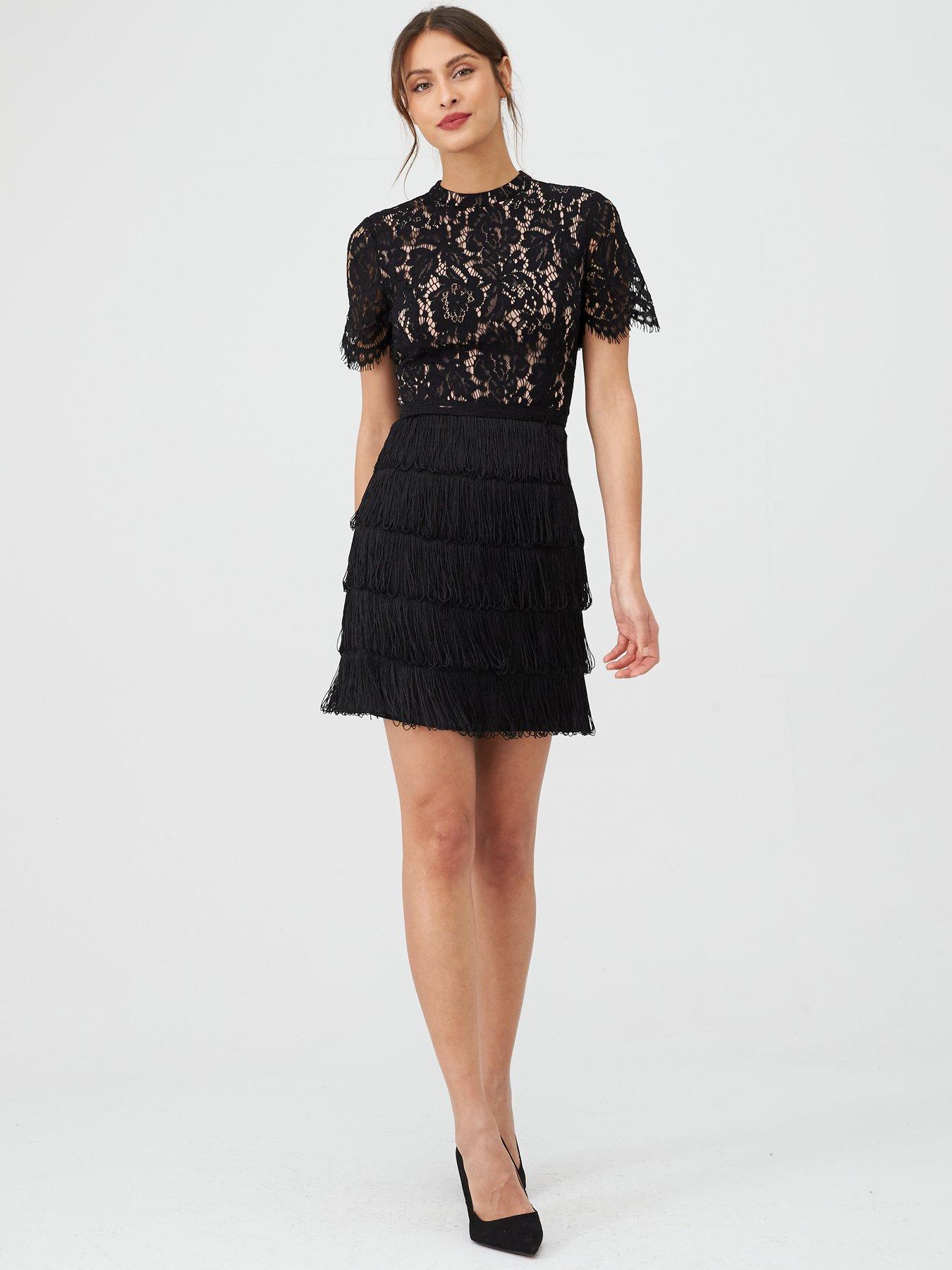 oasis lace and fringe dress