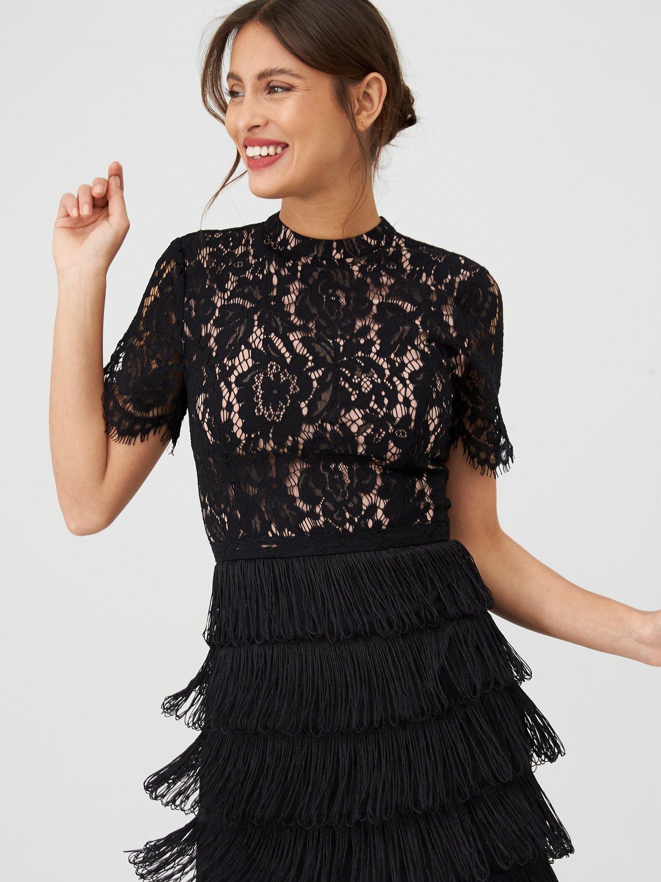 oasis black fringe dress