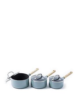 Product photograph of Greenpan Mayflower 3-piece Ceramic Non-stick Induction Saucepan Set from very.co.uk