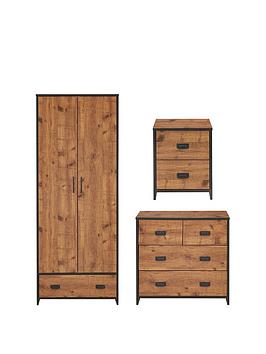 Product photograph of Very Home Jackson 3 Piece Package - Kids 2 Door 1 Drawer Wardrobe 2 2 Drawer Chest And 2 Drawer Bedside Chest - Rustic Pine Effect from very.co.uk