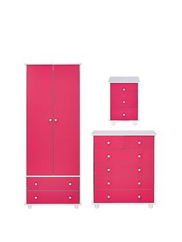 Product photograph of Very Home Miami Fresh Kids 3 Piece Package - 2 Door 2 Drawer Wardrobe 5 Drawer Chest 3 Drawer Bedside Chest - Pink from very.co.uk