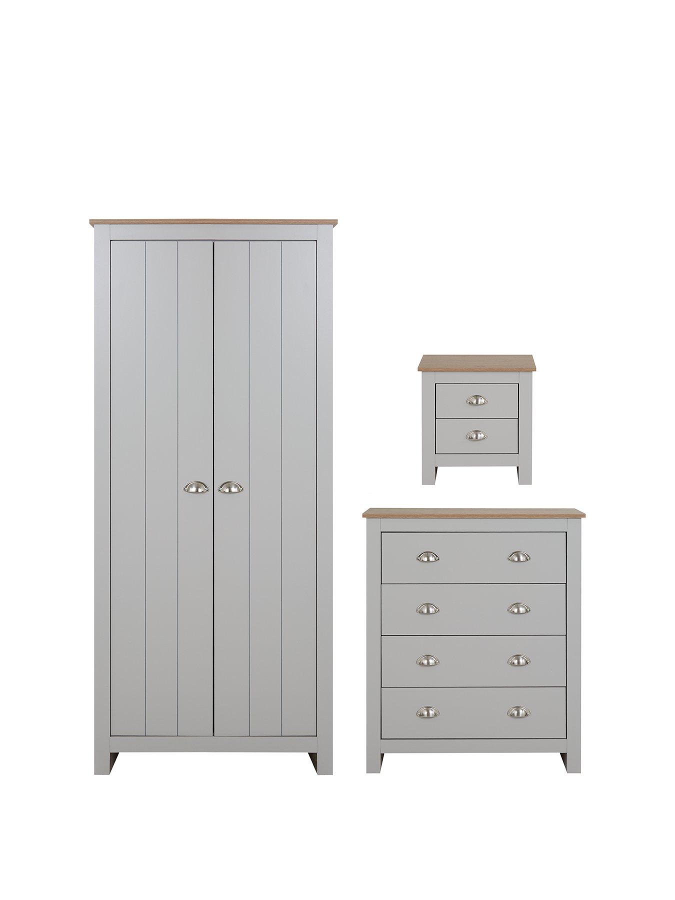 Product photograph of Very Home Atlanta 3 Piece Package - 2 Door Wardrobe 4 Drawer Chest And 2 Drawer Bedside Chest from very.co.uk