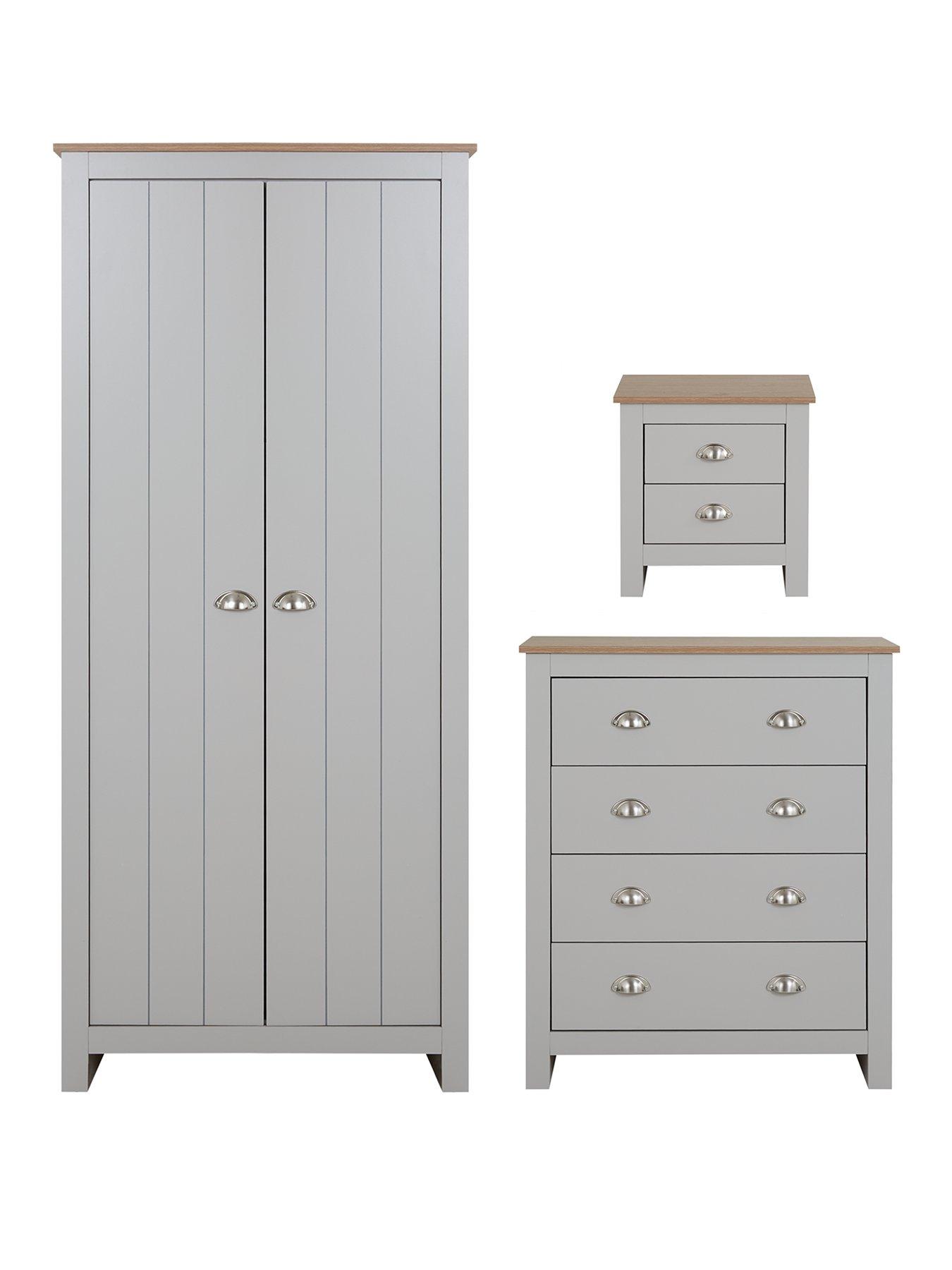 Image 2 of 6 of Very Home Atlanta 3 Piece&nbsp;Package - 2 Door Wardrobe, 4 Drawer Chest and 2 Drawer Bedside Chest - Grey/Oak