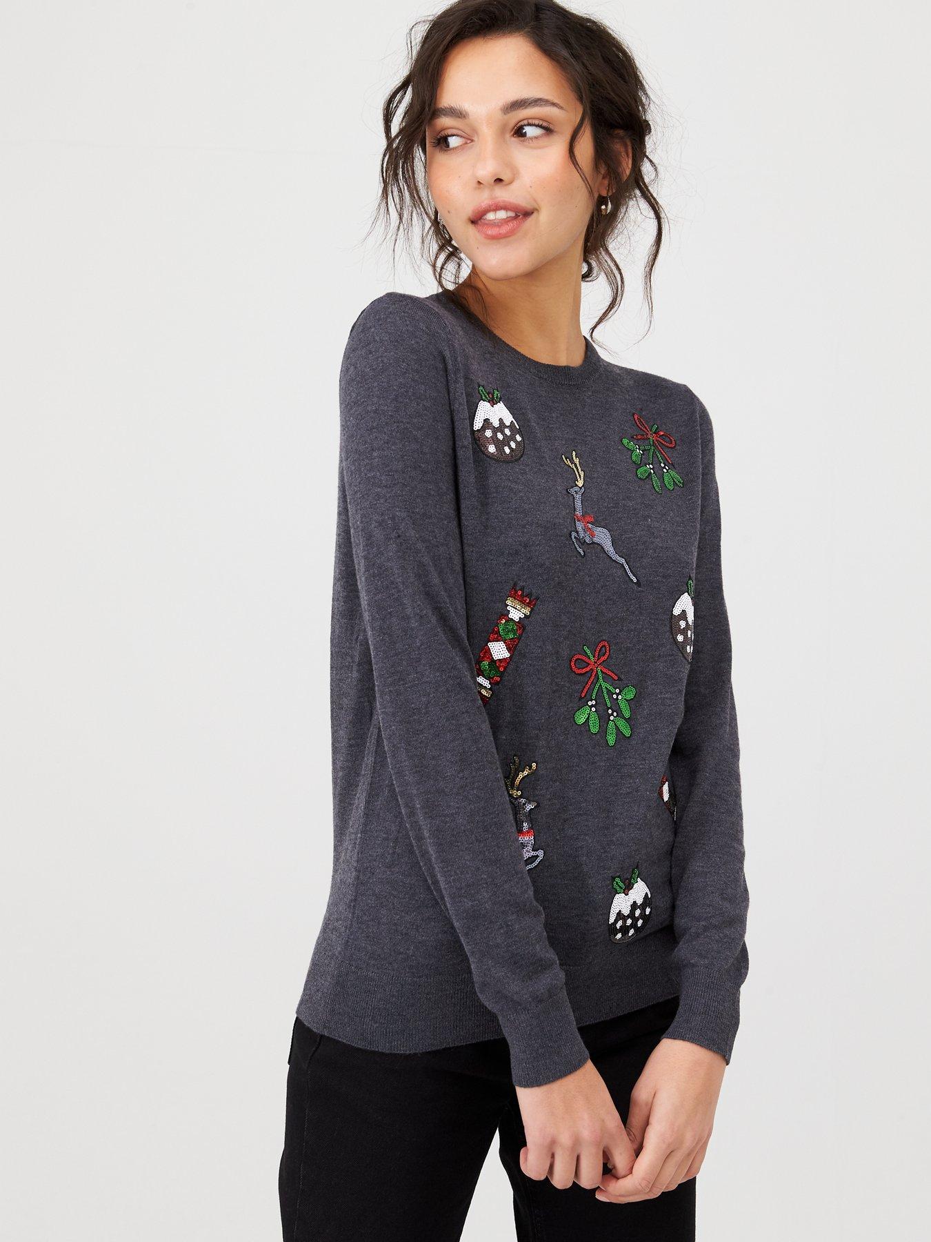 v neck christmas jumper ladies uk