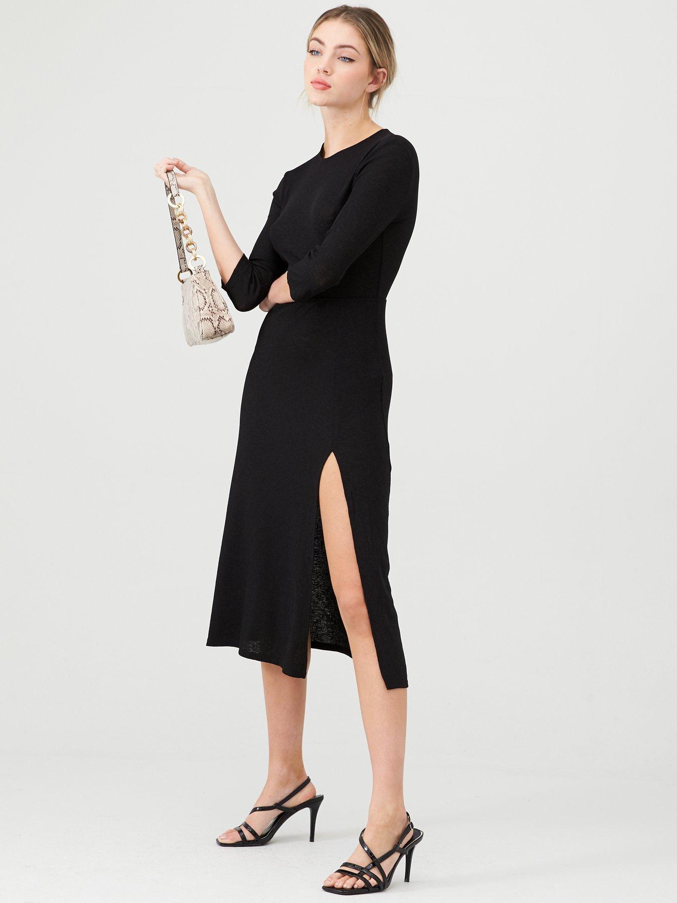 jersey split midi dress