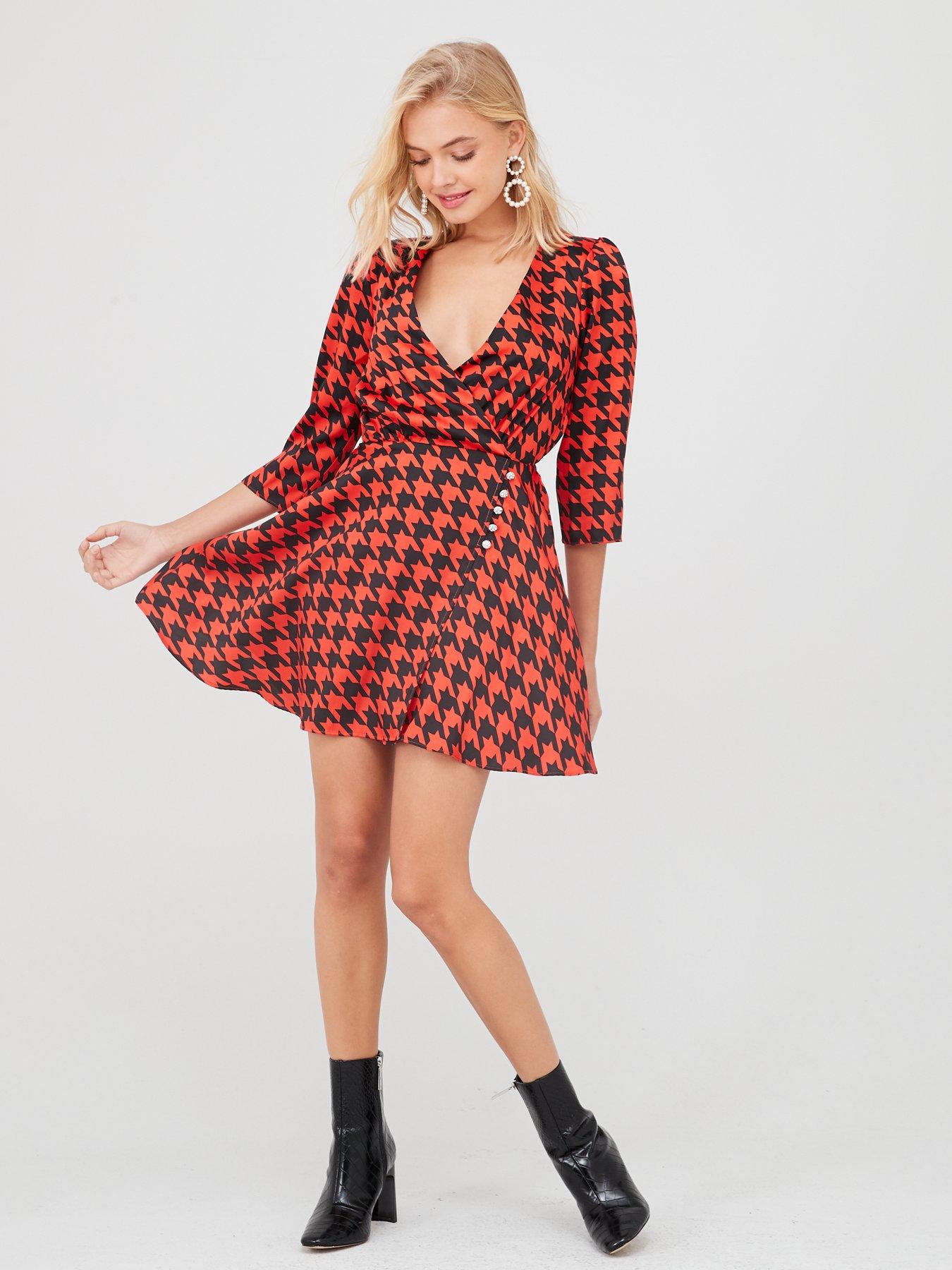 river island red wrap dress