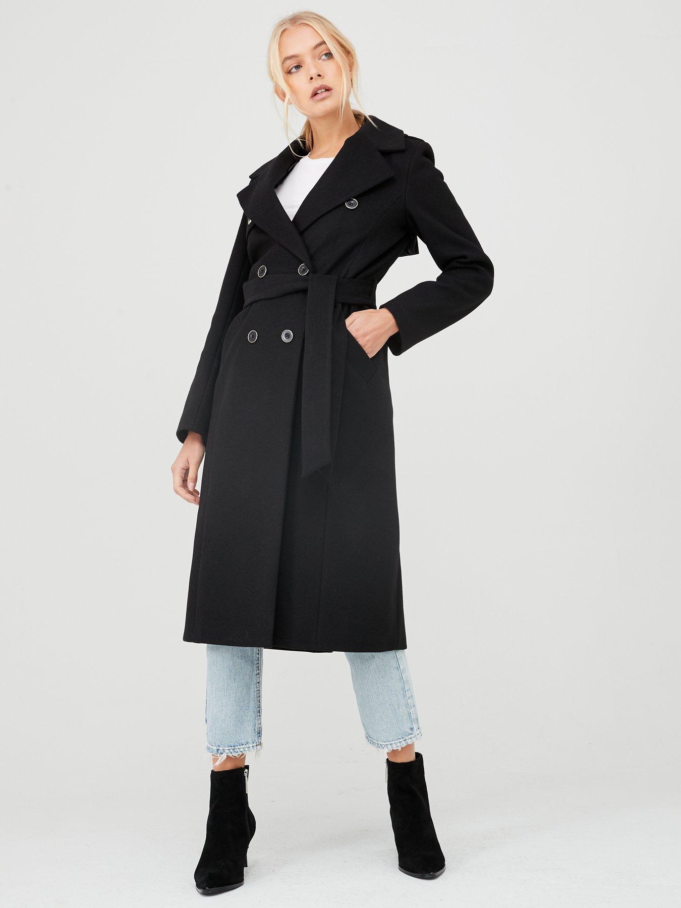 long black double breasted coat womens