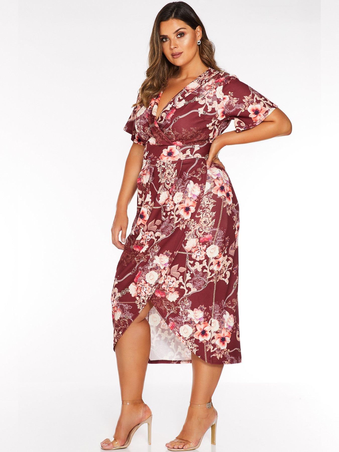 quiz curve chain print wrap dress