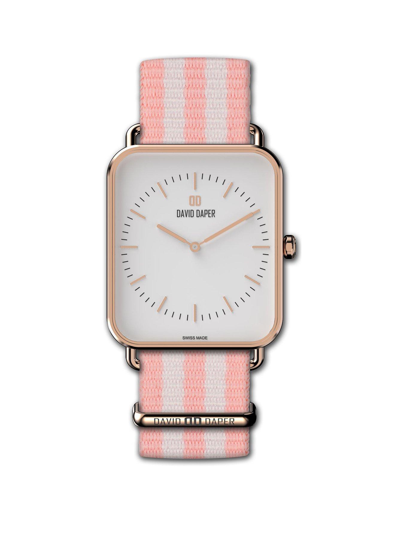 David Daper David Daper White And Rose Gold 34Mm Tank Dial White And Pink Stripe Nato Strap Watch review