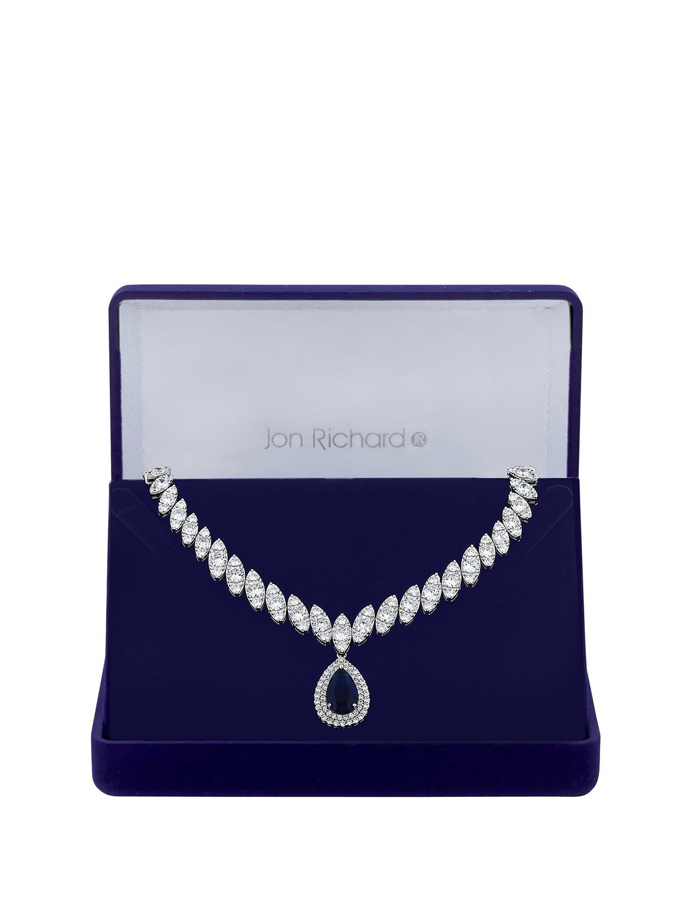 Product photograph of Jon Richard Cubic Zirconia Baguette Navette Sapphire Pear Drop Necklace from very.co.uk