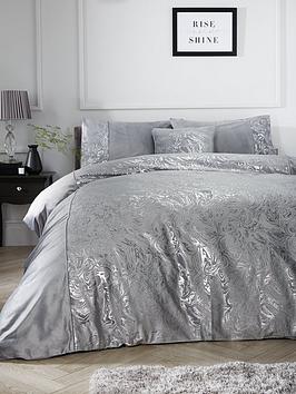 Product photograph of Very Home Alexis Marble Foil And Velvet Duvet Cover Set - Silver from very.co.uk