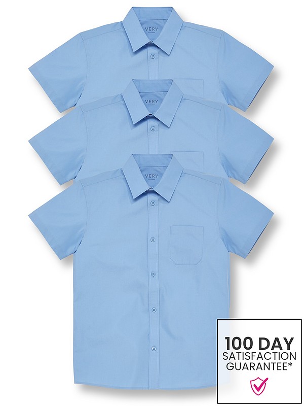 Shirts Boys Kids School Uniform Single Pack Polycotton Short Sleeve Blue/White 
