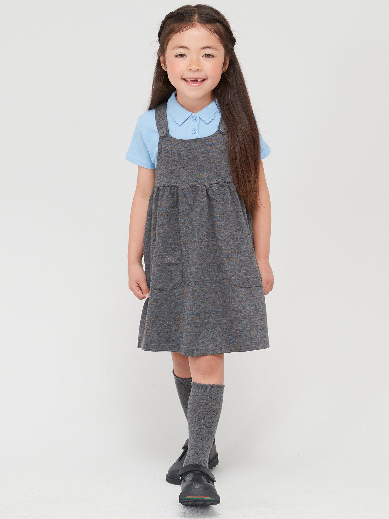 Girls grey pinafore dress hotsell