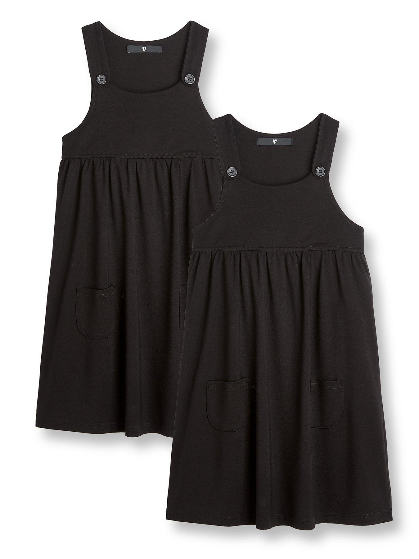 V by Very 2 Pack Girls Jersey School Pinafore Dresses - Black