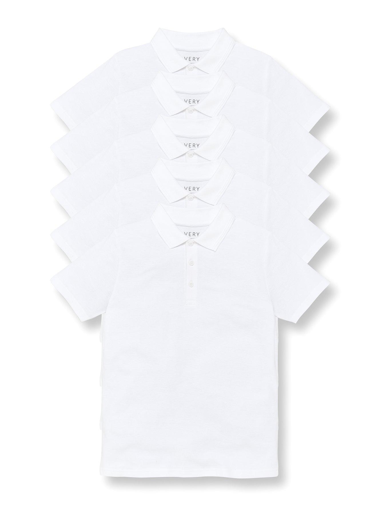 5 pack shop white polo shirts