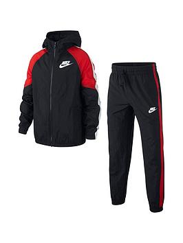 Nike Sportswear Older Boys Woven Tracksuit - Black/Red | very.co.uk