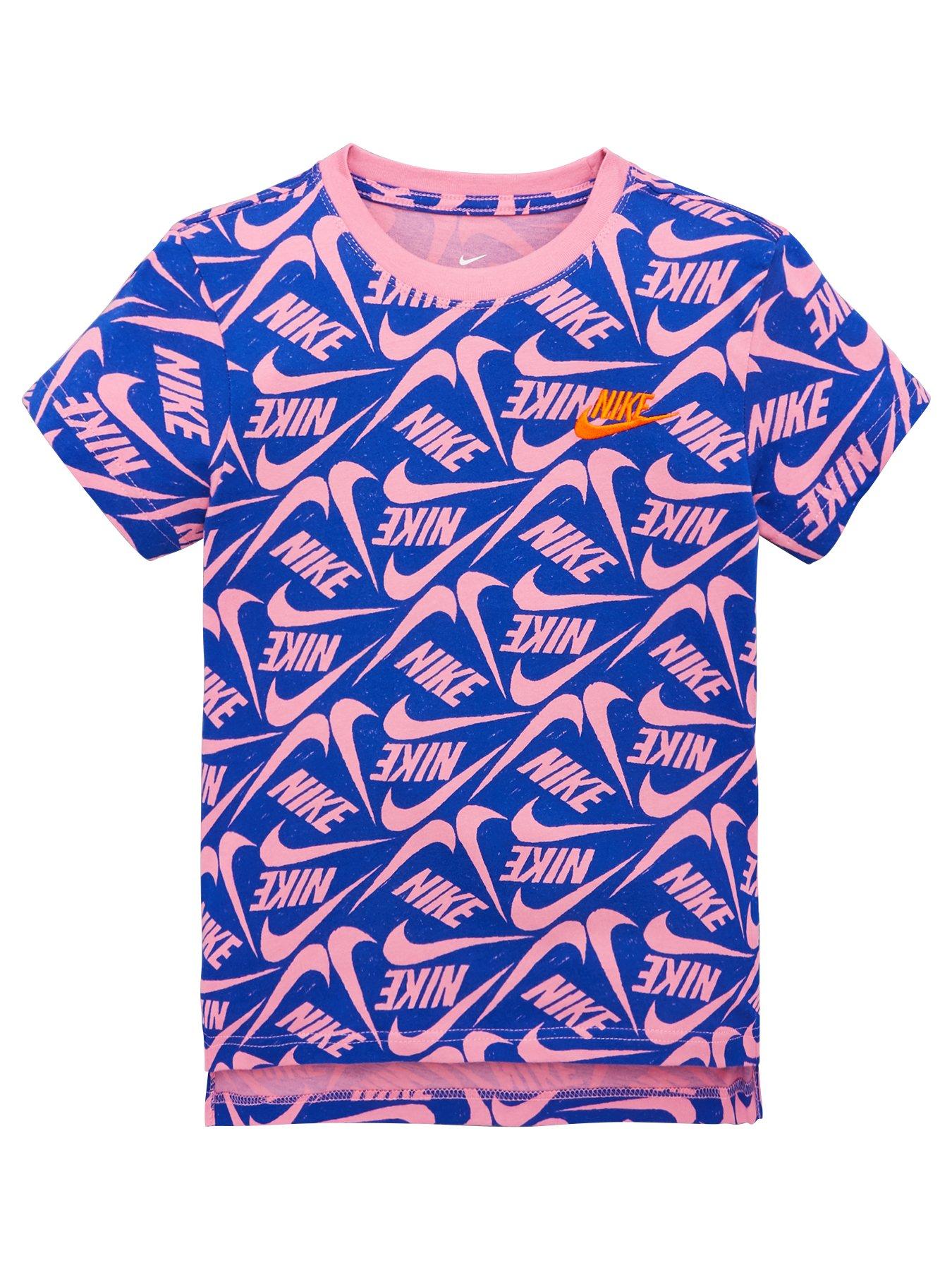 blue pink and purple nike shirt