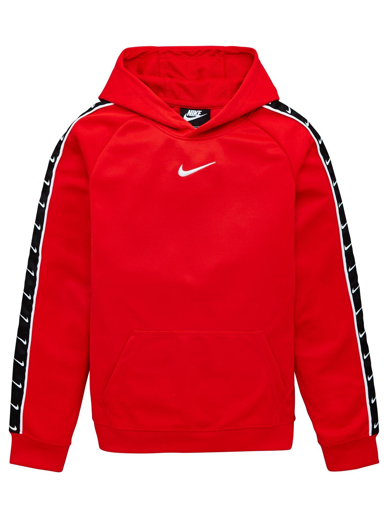 nike swoosh tape hoodie white