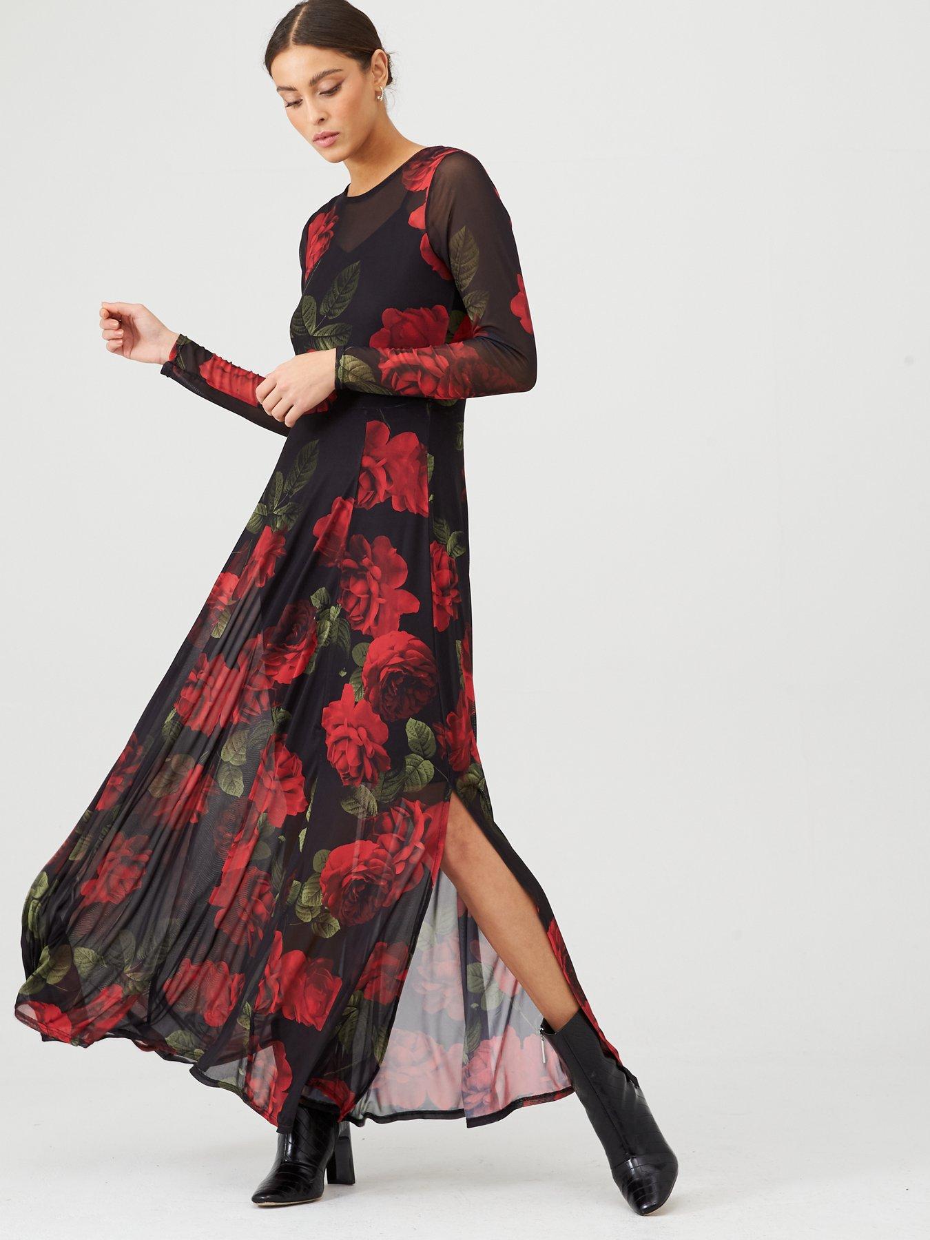 floral long sleeve maxi dress uk